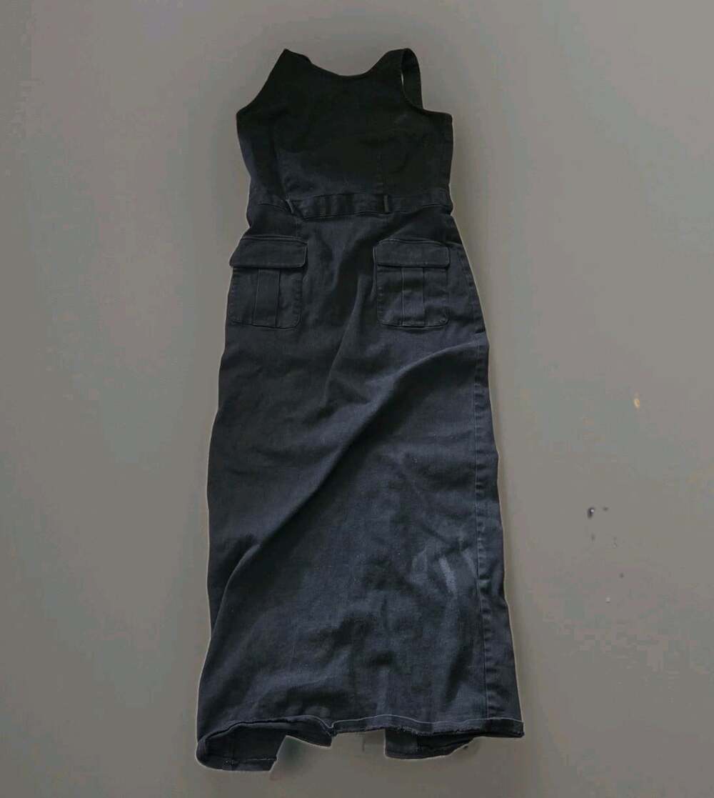 Depeche Mode Black Cargo Utility Midi Dress 1990s Grunge Streetwear Chic